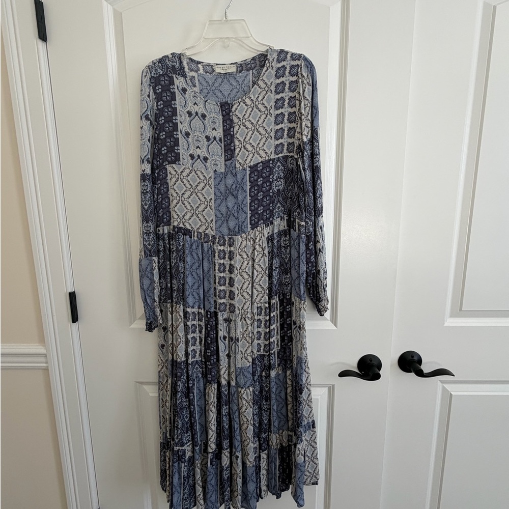 Dress Forum - Blue & Gray Patchwork Long Sleeve Dress Medium